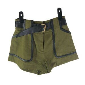 Derek Lam 10 Crosby Womens Shorts Cotton Canvas Lambskin Trim Green 2?